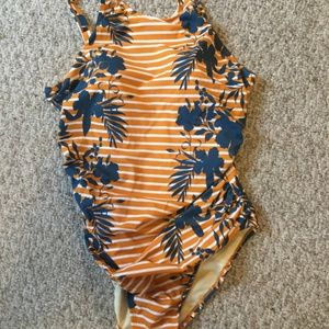 🌅 Burnt Orange & Navy One Piece Women's Swimsuit Size 14